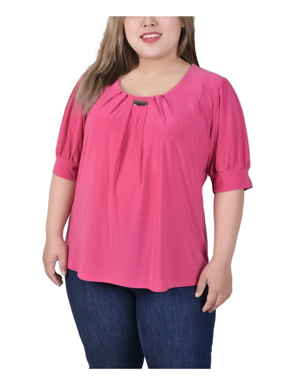 NY Collection Women Short Balloon Sleeve Top Hardware Granita Pink Plus Size 2X